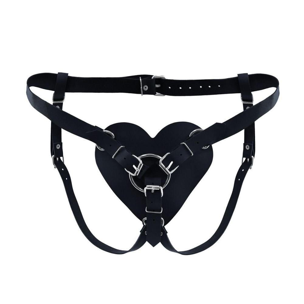 Трусики Серце для страпону з натуральної шкіри Feral Feelings - Hearts Strap-on Belt Black Sex Aura Київ - фото 1