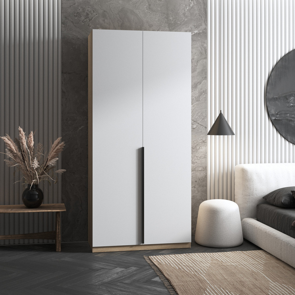 Шкаф для одежды VAYS M-27 Дуб Сонома-Белый фасад, со штангой и полками, ЛДСП, 100×50×220 см - для спальни, гостиной, прихожей Львов - изображение 1