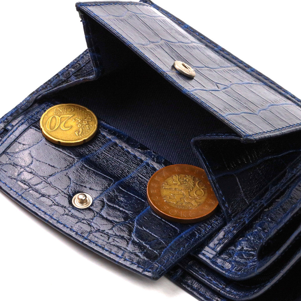 Красивый горизонтальный мужской бумажник среднего размера из натуральной кожи с тиснением под крокодила CANPELLINI 21861 Синий Киев - изображение 4