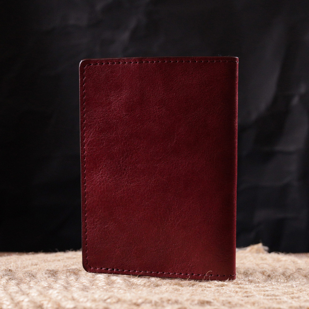 Превосходная кожаная обложка на паспорт Карта GRANDE PELLE 16776 Бордовая Киев - изображение 8