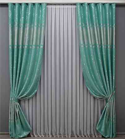 Комплект готових штор з тканини софт "Ліана" колір бірюзовий 464ш Київ