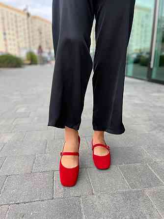 Балетки женские SEE SEVEN красные натуральная замша с квадратным носком размер 36-41 (1516) Коломыя