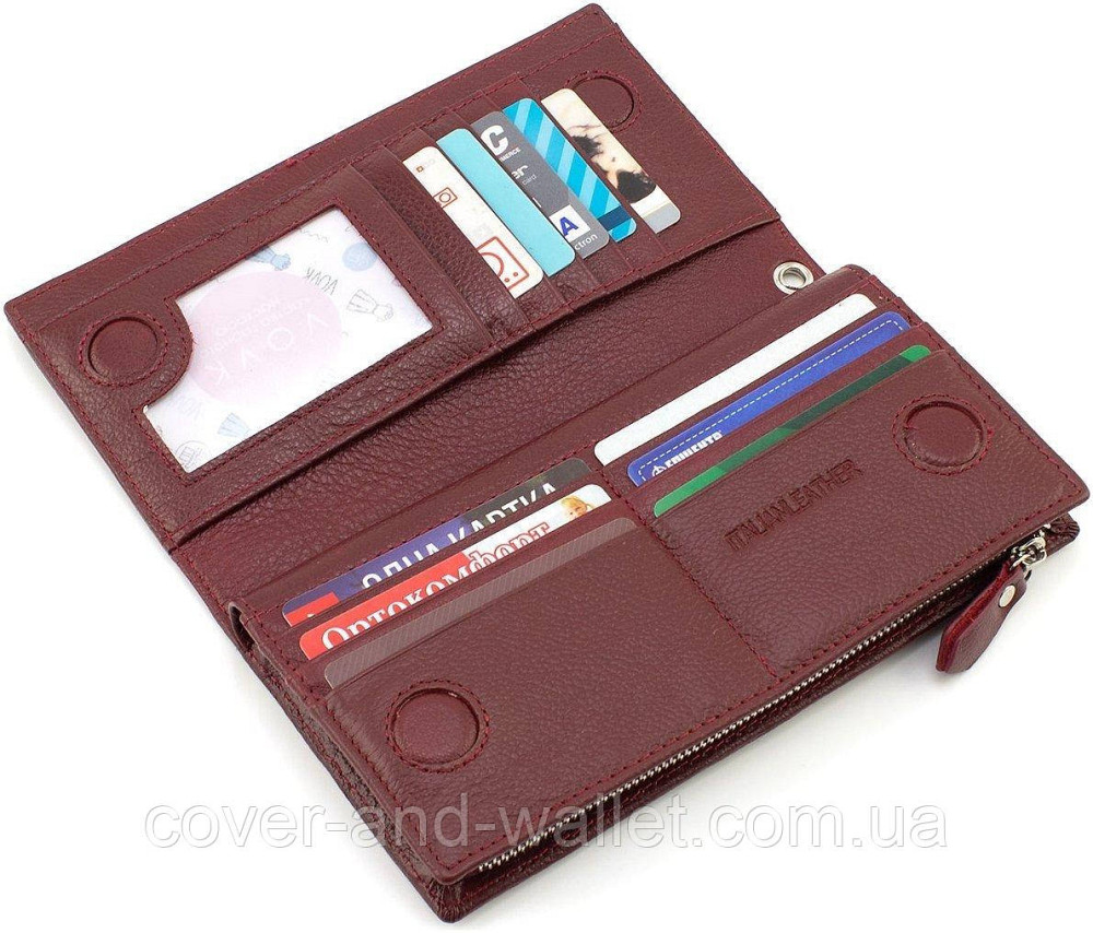 Вместительный женский кожаный кошелек клатч с отделением на молнии ST 1431 Бордовый Киев - изображение 9