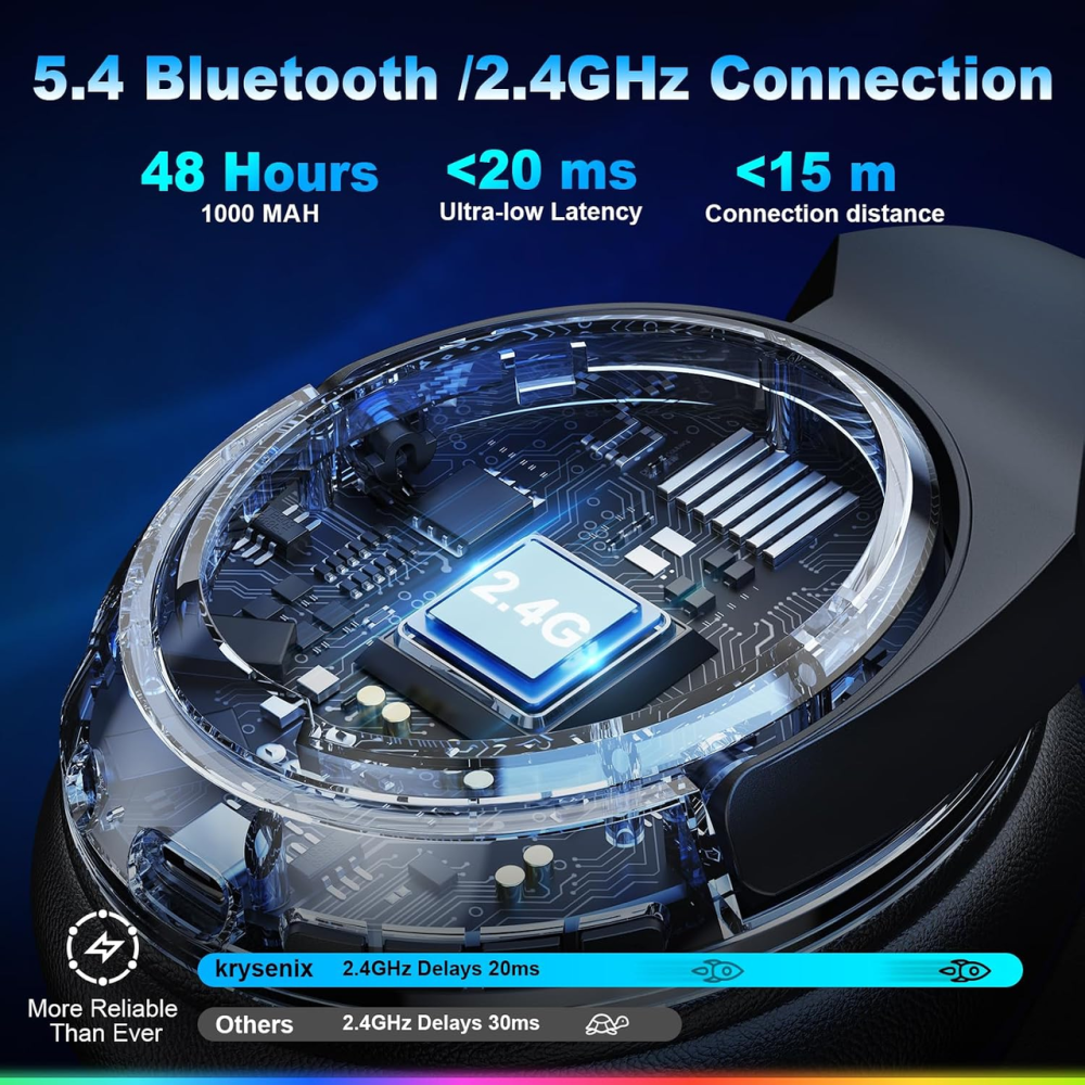 Ігрові навушники Krysenix PG4 бездротові, 2.4 ГГц, Bluetooth 5.4, 7.1 Surround, 50 мм, ENC, LED, для PS5/PS4/ПК, чорні Київ - фото 5