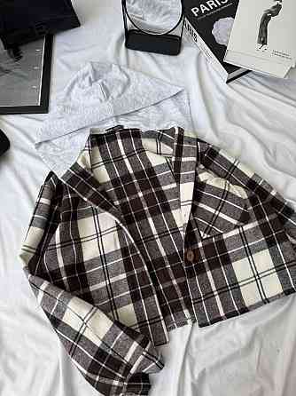 Женская оверсайз рубашка в клетку с капюшоном турецкий кашемир Шоколад, 48/50 Одесса