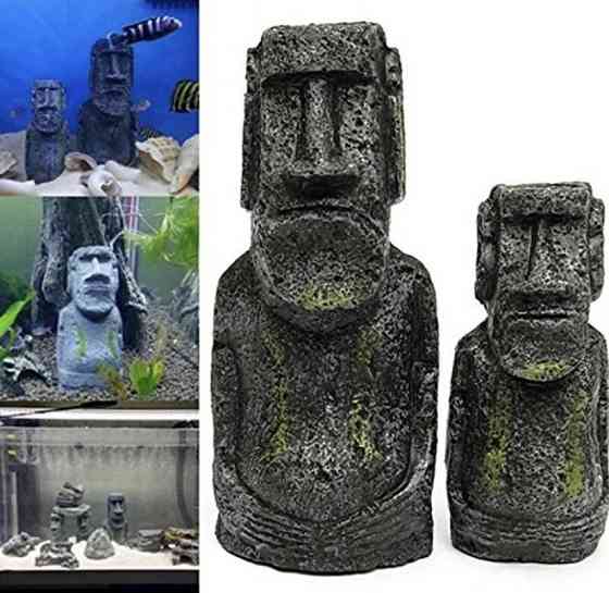 Декор для акваріума "Статуя острова Пасхи" - розмір 12*5*5 см сірийсмола акваріумний декор Київ