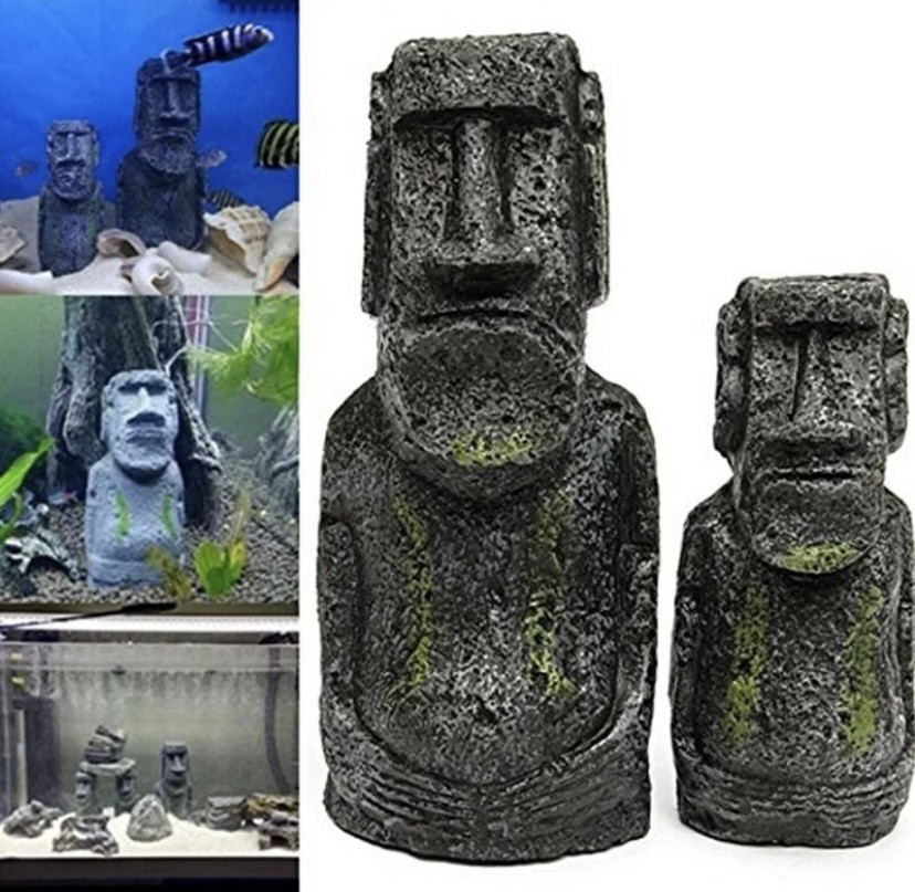 Декор для акваріума "Статуя острова Пасхи" - розмір 12*5*5 см сірийсмола акваріумний декор Київ - фото 3