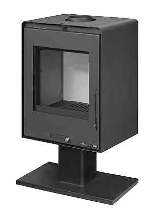 Піч-камін на дровах Hosseven 5090 P 6.5 кВт на витонченій ніжці-підставці сталева буржуйка з шамотом та склом верхній димохід Київ