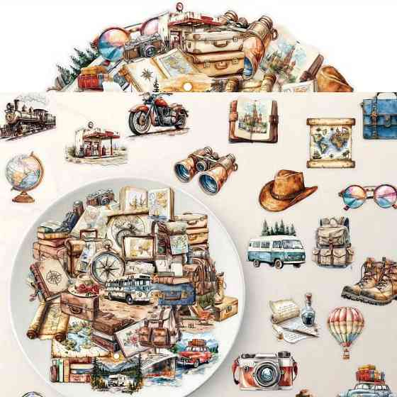 Набір прозорих стікерів 50 шт. у ретро-стилі з подорожами – вінтажні наклейки для декору Київ