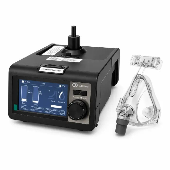 Аппарат неинвазивной вентиляции OXYDOC CPAP/BиPAP/ST Black Edition с маской размер M и увлажнителем Днепр - изображение 1