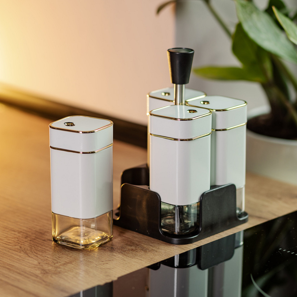 Yiwu Набір для спецій на підставці 4 предмети 10х10х17 см ємності для приправ 120 мл Білий HP-1 Коломия - фото 7