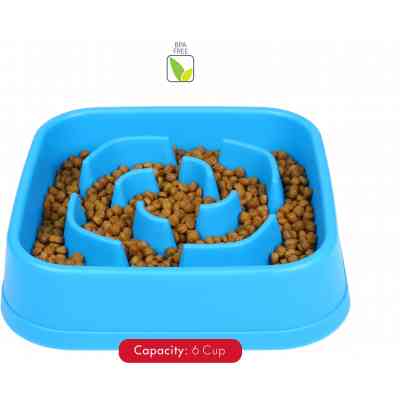 Посуд для собак Dexas Силіконова квадратна миска Slow Maze Feeder для повільного годування 1.44 л блакитна (0084297309749) Вінниця