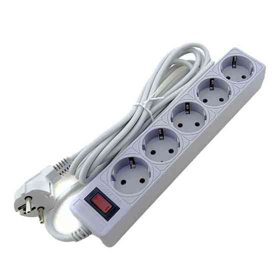 Сетевой фильтр с заземлением 5 гнезд, 3 м, серый Днепр