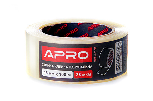 Лента клейкая упаковочная 38мкм 45мм 100м APRO Ровно - изображение 1