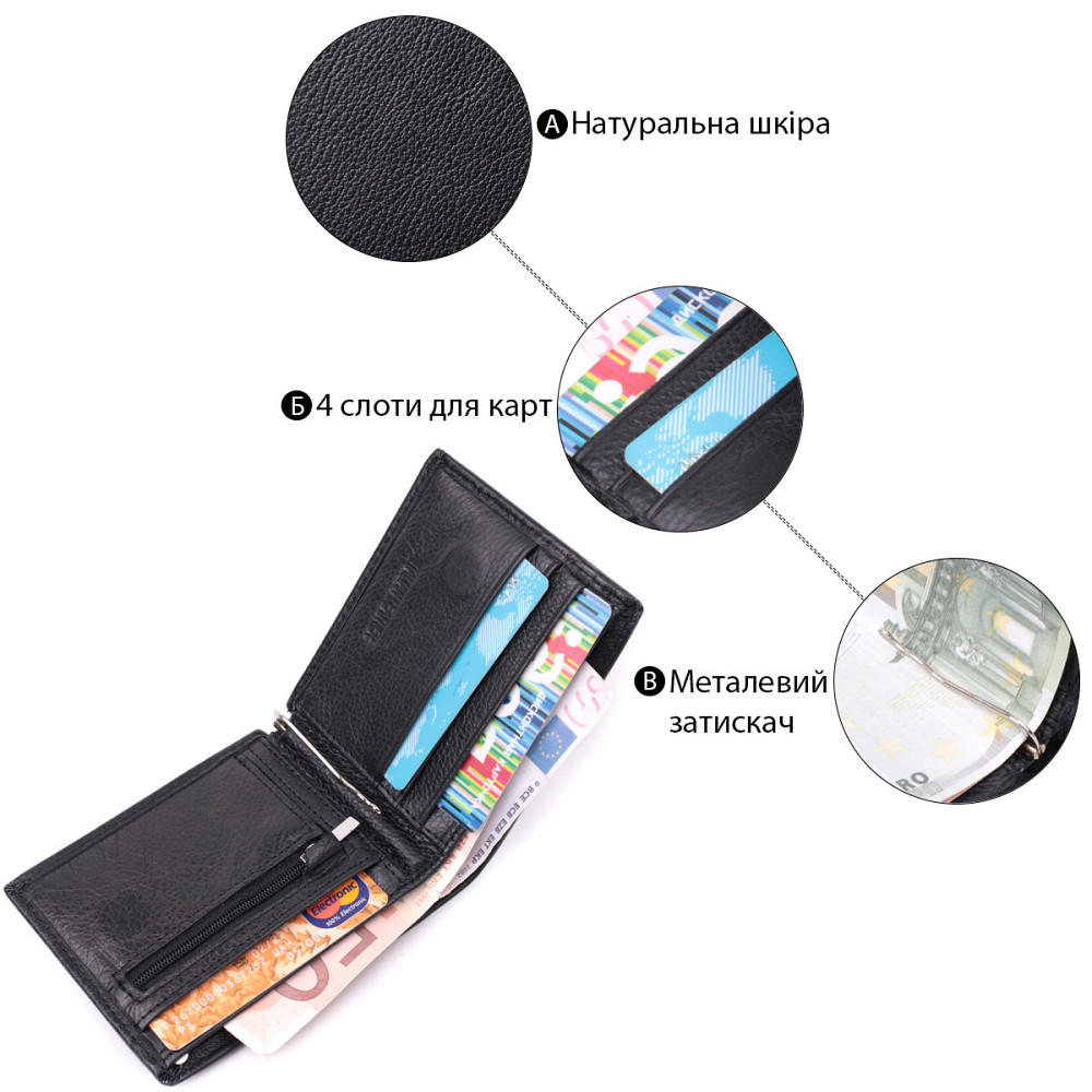 Кошелек-зажим из натуральной кожи Черный (ST Leather) Киев - изображение 8