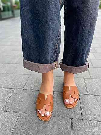 YES MILE Стильні шльопанці жіночі еко-шкіра на плоскій підошві коричневі YES MILE SF-16 р. 36-4 Коломия