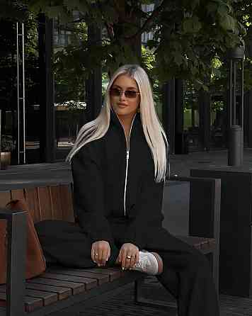 Женский теплый базовый костюм двойка в спортивном стиле трехнить на флисе Черный, 42/44 Одесса