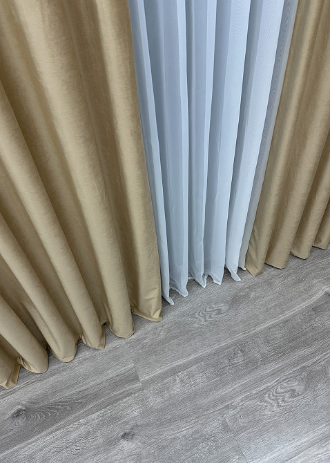 Шторная ткань бархат высота 3м цвет бежевый 1653ш Киев - изображение 5