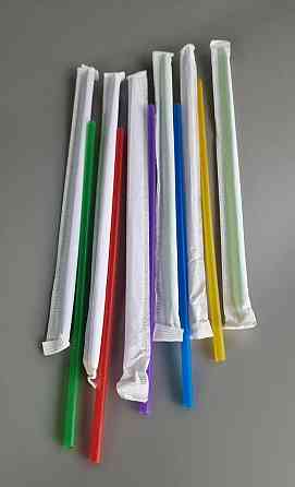 Трубочка для напоїв з гофрою d4.8-21см в інд. упаковці Мікс рівна (200 шт) Харків