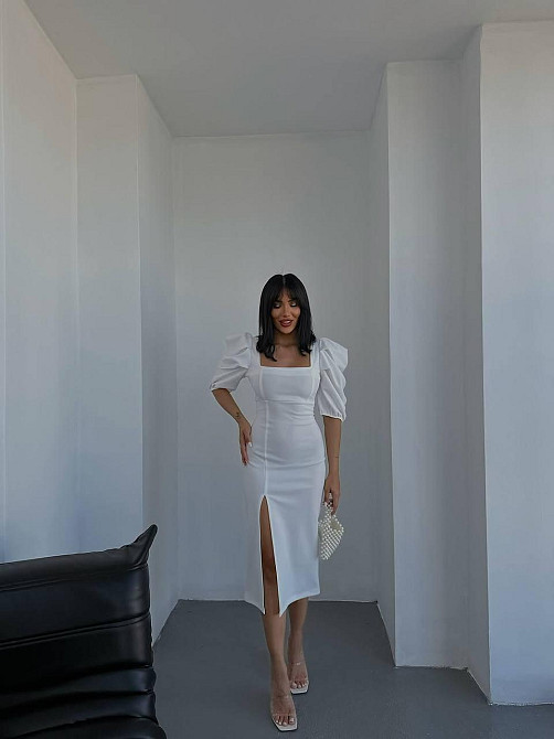 Женское праздничное облегающее платье с разрезом креп-дайвинг Молочный, 42/44 Одесса - изображение 6