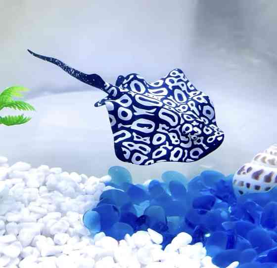 Скат искусственный для аквариума силиконовый люминесцентный светящийся декор в аквариум 16 на 9 см синий Киев