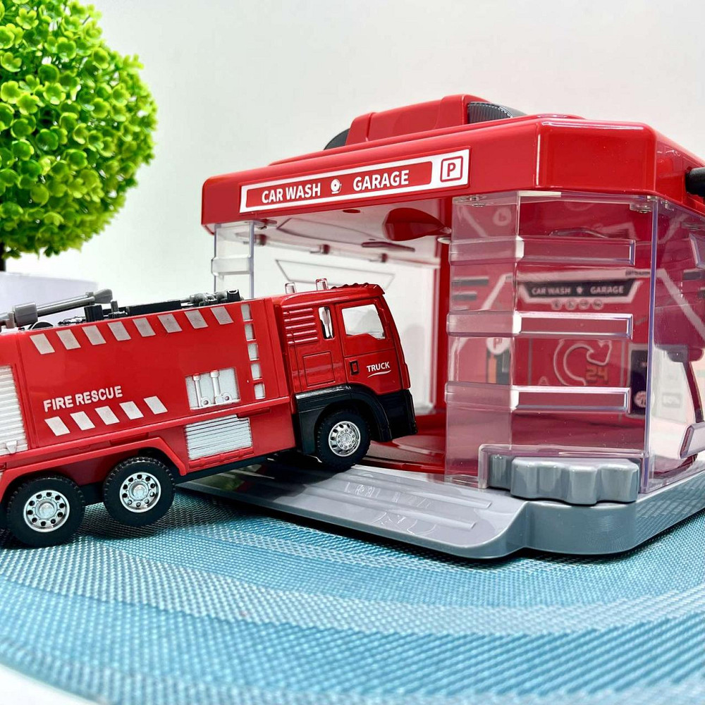Набір Пожежний автомийка металопластикова машинка підсвічування парогенератор звуки рухомі елементи мікрофон Червоний (CLM 886) Чернигов - изображение 7