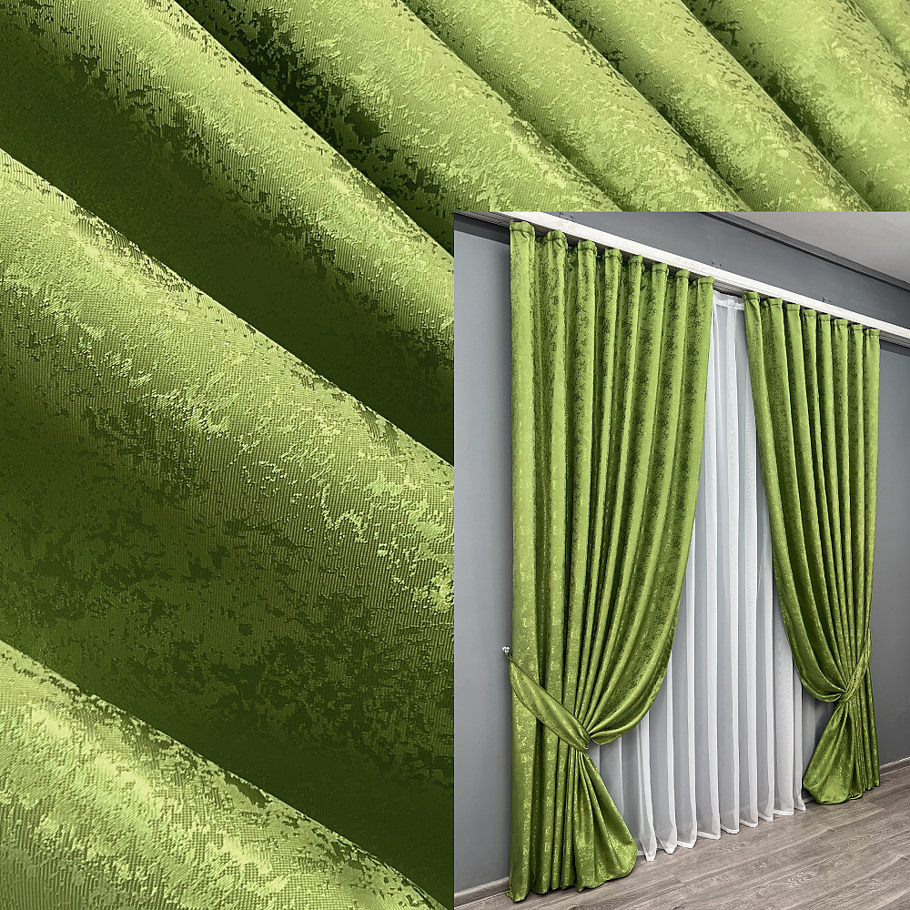 Комплект готових штор VR-Textil Жакард Мармур Al1 № 1907ш Оливковий 140х270 см 2 шт (39-321) Київ - фото 1