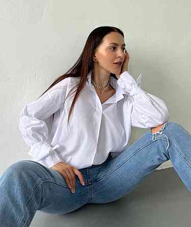 Белая хлопкова рубашка с акцентными рукавами, 42-44 Лубны