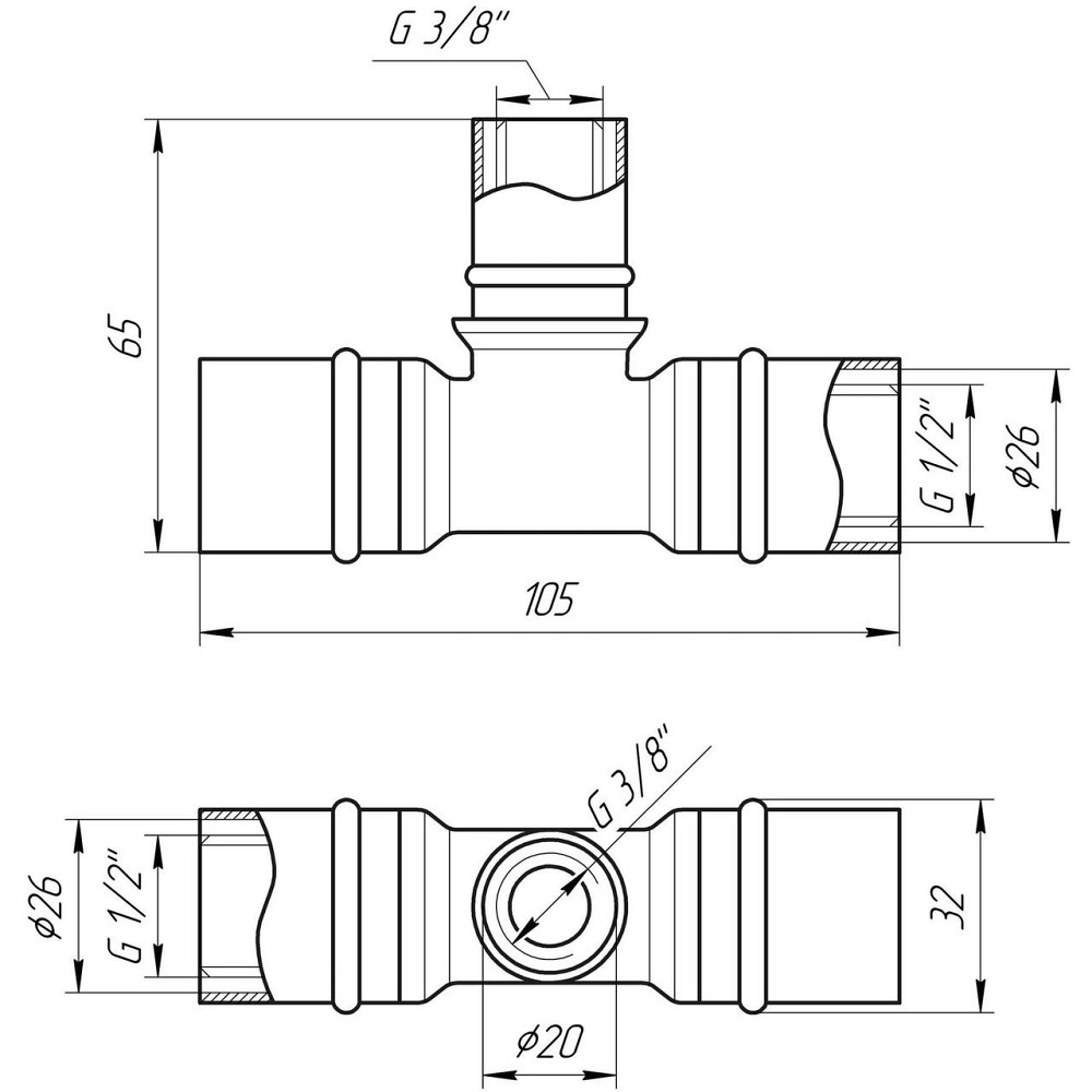 Тройник промежуточный пресс APE ITALY AP 131 26х20х26 Киев - изображение 3