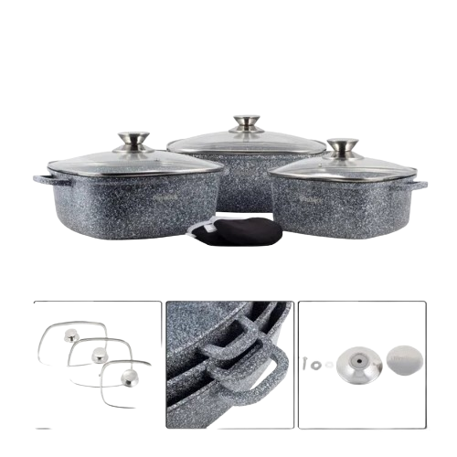 Набір каструль 7 предметів квадратні (каструлі d20-2,3л/d24-4,4л/d28-6,5л + прихватки) Ofenbach Житомир - фото 3