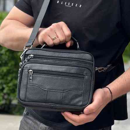 Чоловіча шкіряна сумка-барсетка 25×19×6.5, месенджер із ручкою та ременем через плече BX-10041 чорний Київ