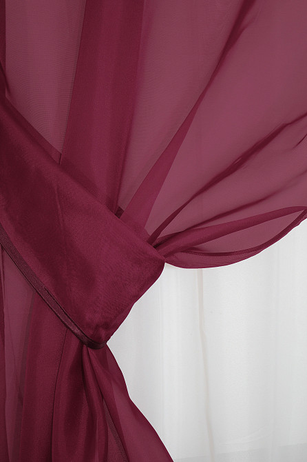 Кухонний комплект VR-Textil № 051к тюль і шторки з підв'язками бордовий з білим 280х170 см (50-437) Київ - фото 3