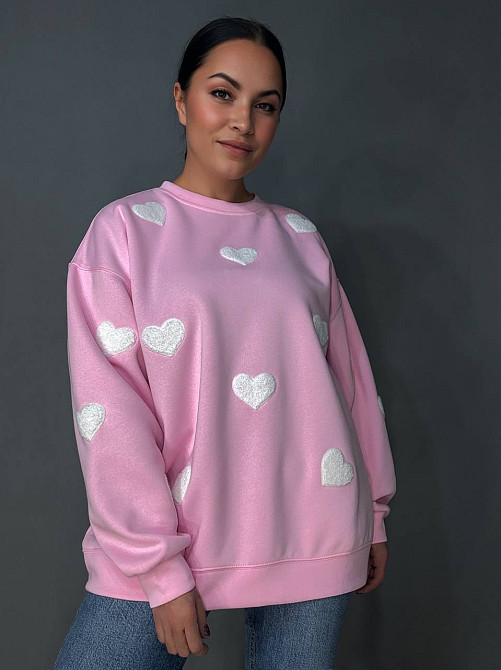 Свитшот женский W 2975 оверсайз с объемными сердцами, розовый, one size Киев - изображение 13