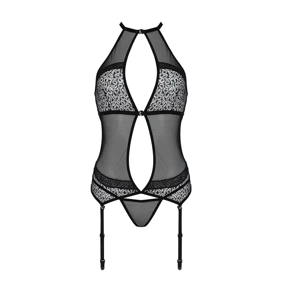 Корсет з пажами Passion SATARA CORSET S/M black, стрінги, мереживо, застібки спереду та ззаду Львов - изображение 3