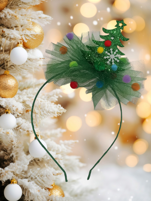 Обруч для волос елочка новогодняя с фатином one size ручная работа зелёный Киев - изображение 1