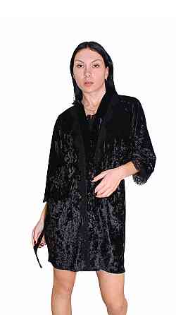 Халат жіночий велюровий під пояс Чорний M/L Харків