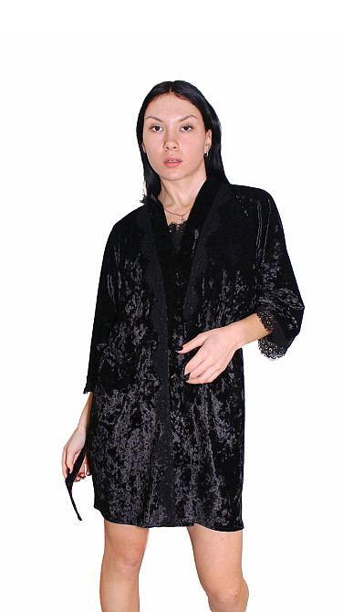 Халат жіночий велюровий під пояс Чорний M/L Харків - фото 4