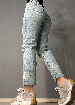 Джинси жіночі Dicesil 9157 Mom jeans comfort висока талія стрейчеві ремінь мотузка світло блакитні , Одеса - фото 6
