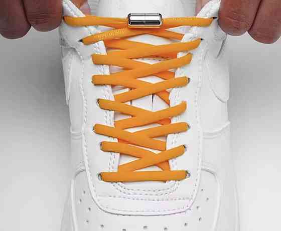 Шнурки эластичные полукруглые без завязок с металлическими застежками Рыжий Смела