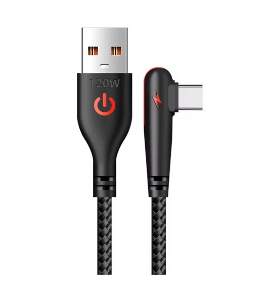 Плетений кабель для швидкого заряджання USB Type C. 90 градусів. Чорний 1,5 м Запоріжжя - фото 1