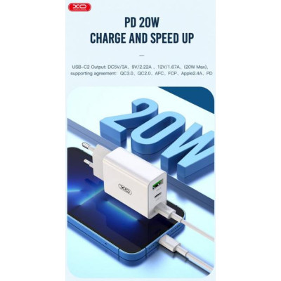 Зарядний пристрій XO L101 PD + QC3.0 (1USB/2Type-C/20W) + USB - MicroUSB White (XO-L101-WH) Вінниця - фото 3