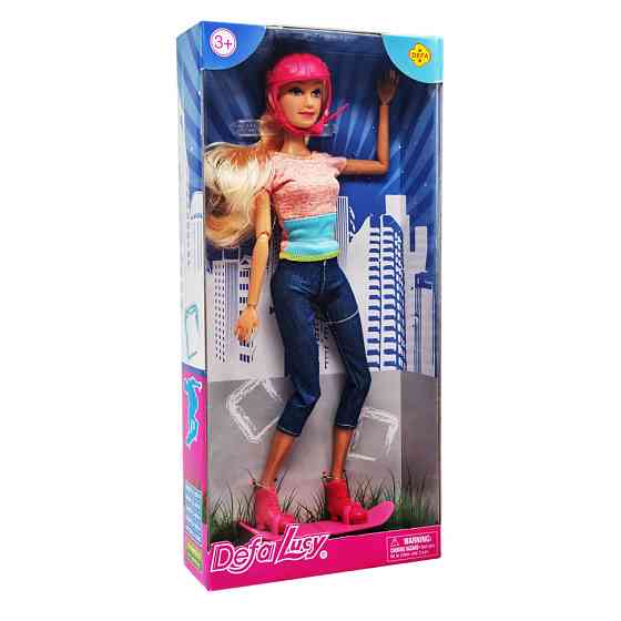 Дитяча лялька на скейті в шоломі DEFA 8375 шарнірна Помаранчевий Вінниця