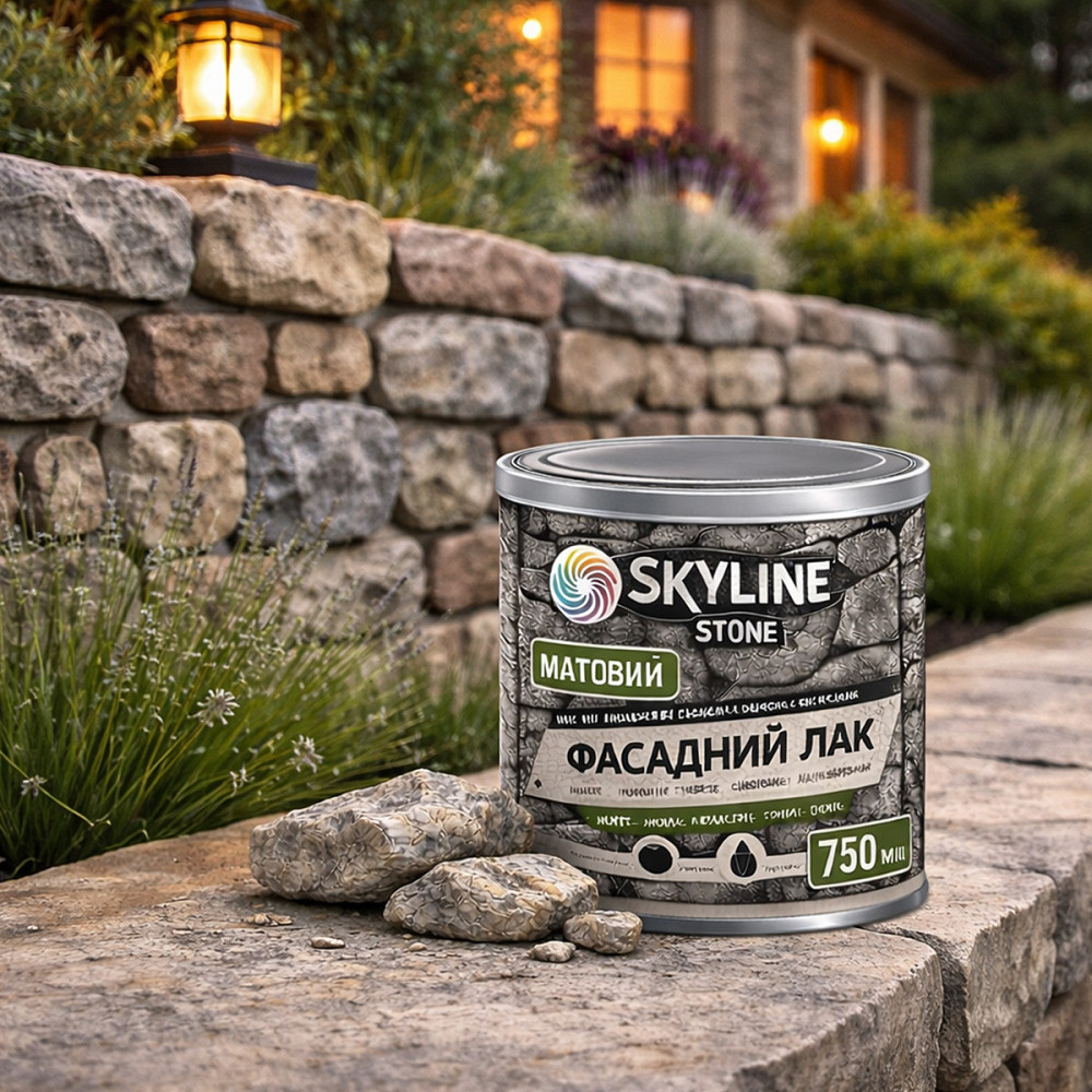 Фасадний акриловий лак для каменю та цоколю SkyLine Stone матовий прозорий 750 мл (натуральний фініш без блиску) Харків - фото 10