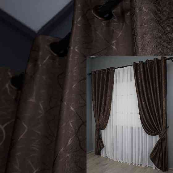 Комплект штор на люверсах VR-Textil Лен Саванна № 687ш Венге 150х250 см 2 шт (37-0108) Киев