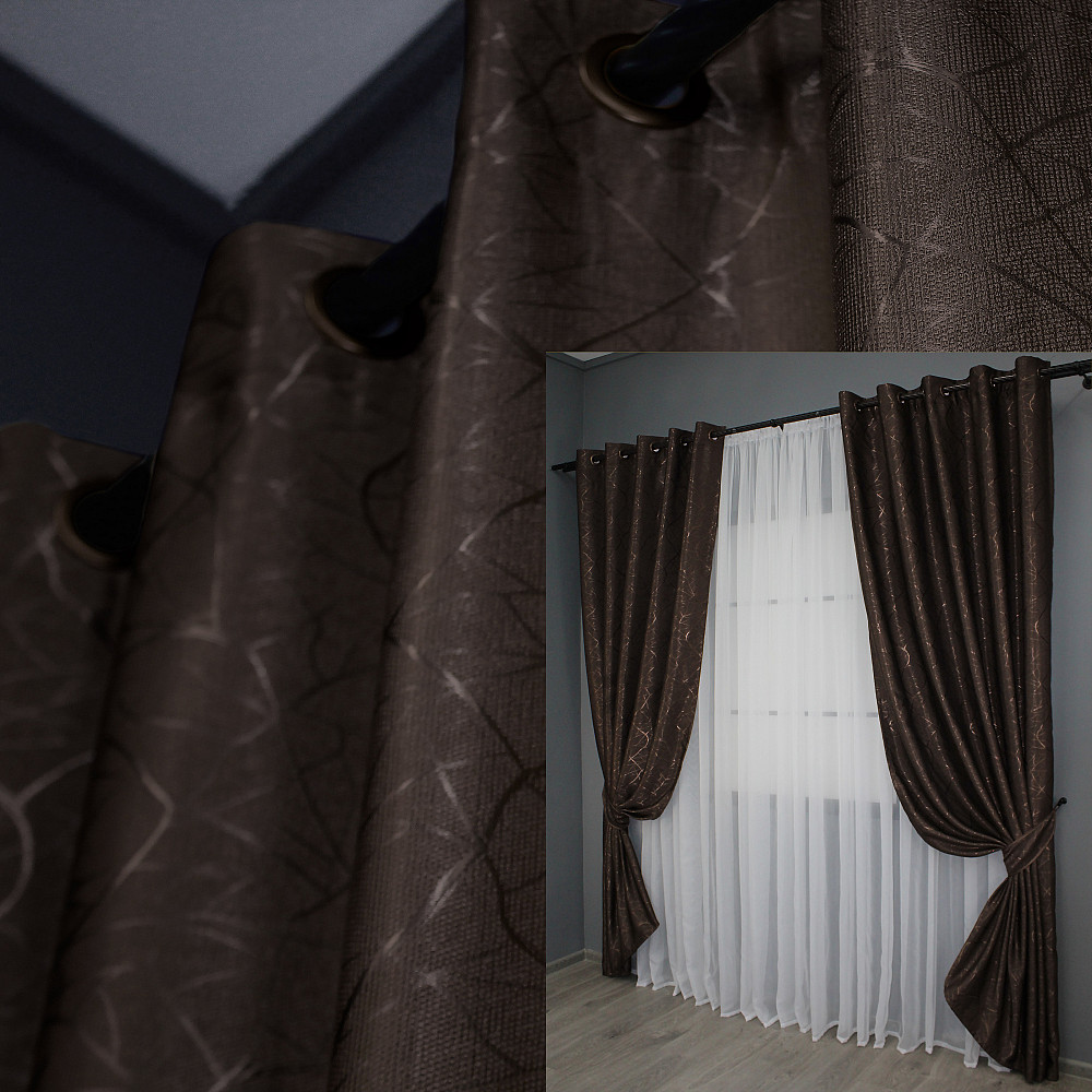 Комплект штор на люверсах VR-Textil Лен Саванна № 687ш Венге 150х250 см 2 шт (37-0108) Киев - изображение 1