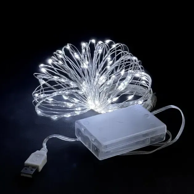 Big Гирлянда роса нить светодиодная 3 м на батарейках для дома холодный белый Київ - фото 1