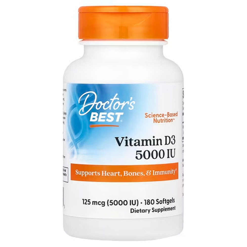 Витамин Д3, Vitamin D3, Doctor's Best, 125 мкг (5000 МЕ), 180 капсул Киев - изображение 1
