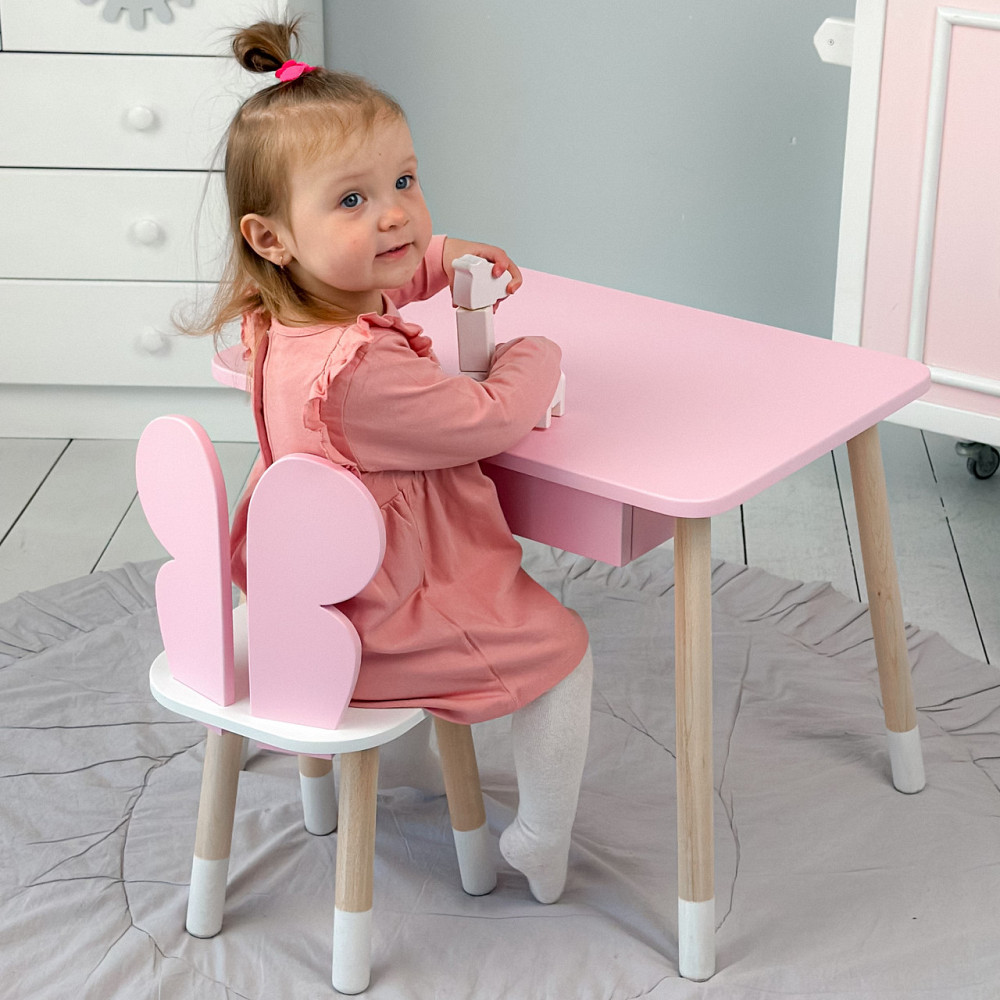 Стіл прямокутний з ящиком для речей 46х60х45 і стілець метелик 26х26х24, столик та стільчик в дитячу, рожевий з білим Кам'янське - фото 17