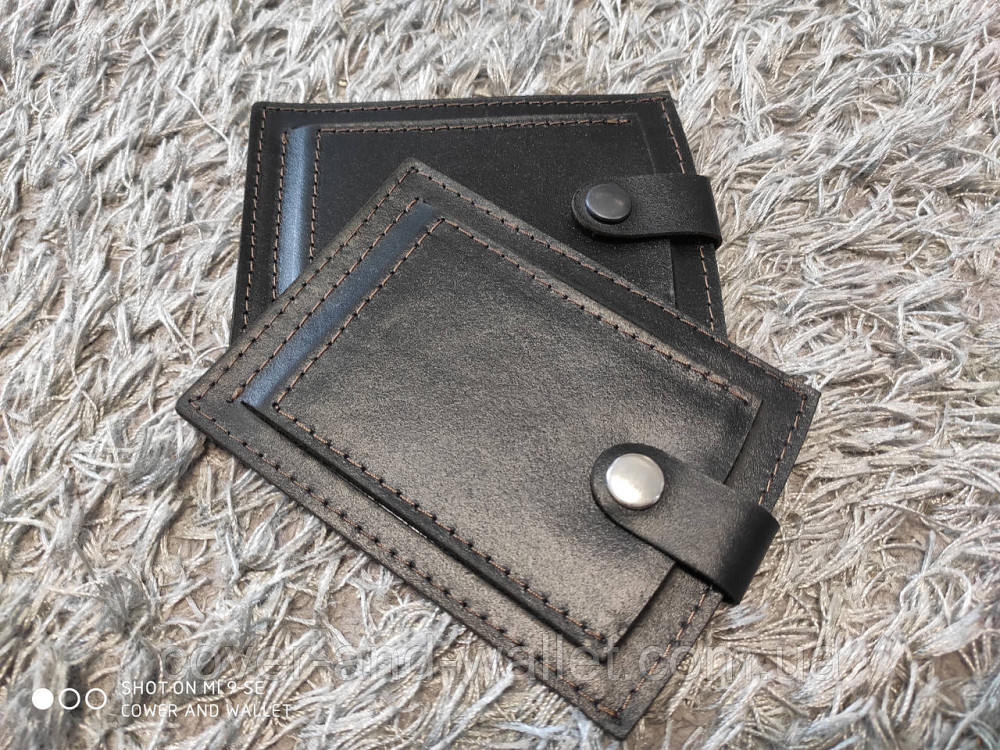 Кожаная обложка для пенсионного удостоверения и прав на кнопке Puos Киев - изображение 5