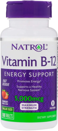 Вітамін В12 Natrol Vitamin B-12 5000 мкг 100 таб смак полуниці Київ